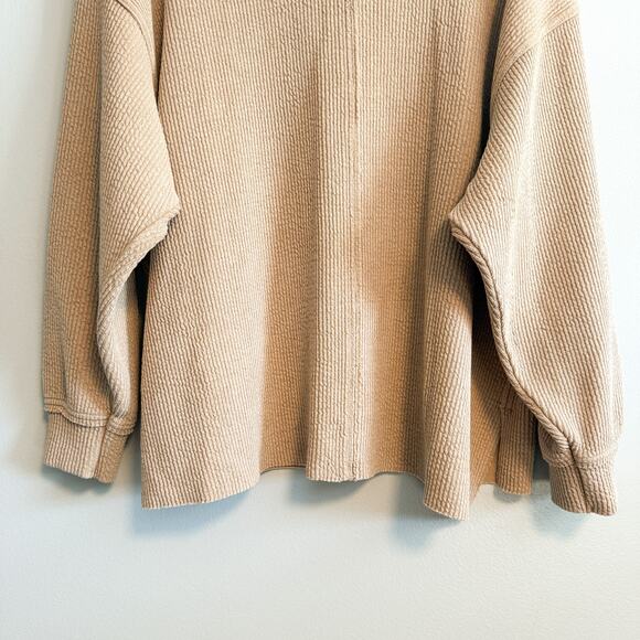 Aerie Waffle Knit Oversized Slouchy V-Neck Sweatshirt Tan Size M - Picture 9 of 14